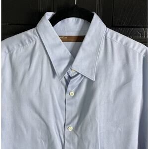 Perry Ellis Men's XL Button Shirt Long Sleeve Solid Blue Cotton Career‎ Business